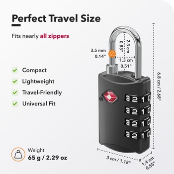 TSA Locks – Zámek na kufr se 4místným kombinovaným kódem – Zámek na kufry, batohy, cestovní tašky