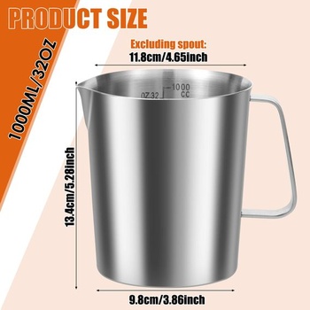 Odmerka z nerezovej ocele 1 l s jemnou stupnicou, bez BPA, 12 cm, odmerka z nerezovej ocele s ochranou