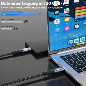 Datový kabel USB C, kabel USB C 0,5 m, 20 Gbps USB 3.2 Gen2×2 240 W, přenosová rychlost 5K při 60