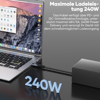 Datový kabel USB C, kabel USB C 0,5 m, 20 Gbps USB 3.2 Gen2×2 240 W, přenosová rychlost 5K při 60