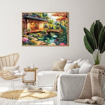 Puzzle 1000 dílků pro dospělé, klasická vzdělávací hra Krásná dekorace - Útulný páví domeček -