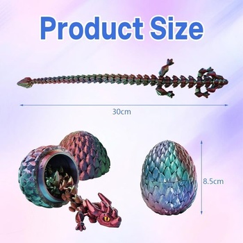 Dračí vejce s drakem, 30 cm Flexibilní 3D drak s klouby Duhově červeno-modro-zelená