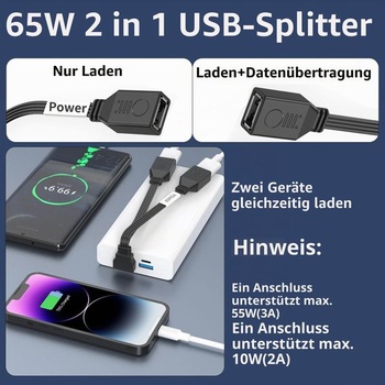 USB rozbočovací kábel, 1 vstup 2 výstupy, 90stupňový USB 2.0 A samec na duálne samice, uhlový