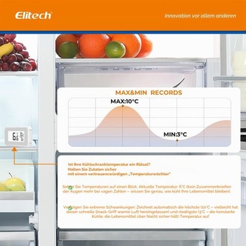 Teplomer do chladničky Elitech TM-2, monitorovanie teploty, magnetická a háková montáž, úspora