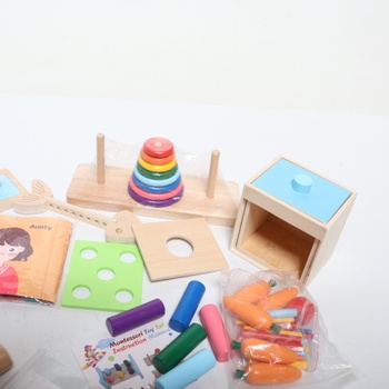 Wooderma Montessori hračky pre deti od 12 mesiacov – Drevená sada hračiek s triediacou hrou, hrou na