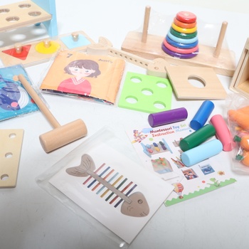 Wooderma Montessori hračky pre deti od 12 mesiacov – Drevená sada hračiek s triediacou hrou, hrou na
