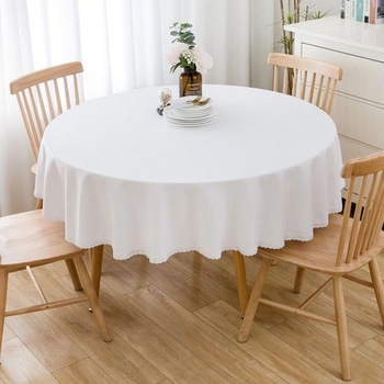 Kulatý ubrus z bavlněného lnu, pratelný v pračce, bílý, průměr 90 cm. Vhodný pro kulaté stoly o