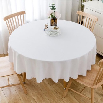 Kulatý ubrus z bavlněného lnu, pratelný v pračce, bílý, průměr 90 cm. Vhodný pro kulaté stoly o