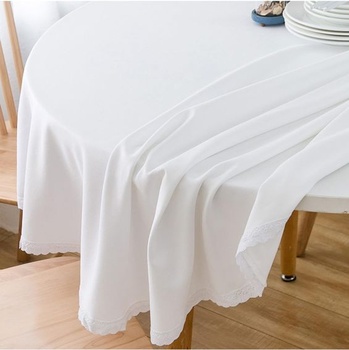 Kulatý ubrus z bavlněného lnu, pratelný v pračce, bílý, průměr 90 cm. Vhodný pro kulaté stoly o