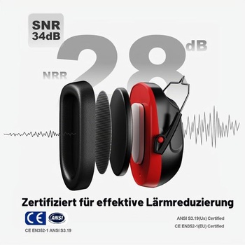 Chrániče sluchu Floriogra SNR 34dB, nastavitelné a pohodlné chrániče sluchu pro dospělé, skládací