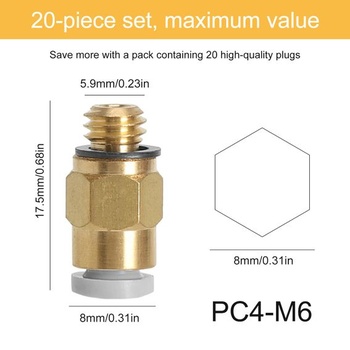 20 ks PC4-M6 PTFE hadicových konektorov, pneumatické konektory M6 - rýchlospojky pre 4mm PTFE