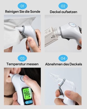 Ušný teplomer pre dospelých a deti, výsledky za 1 sekundu, vysoko presný ušný teplomer, pamäť na 30