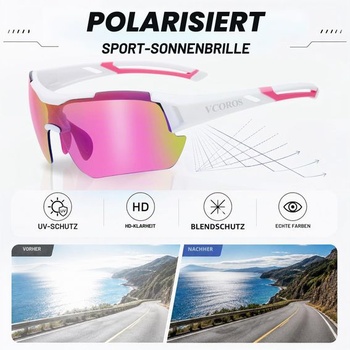 Cyklistické brýle VCOROS pro muže a ženy JN007 Sportovní cyklistické brýle s růžovými skly a bílým