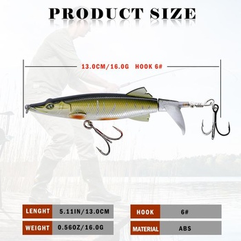 Hladinová nástraha, Whopper Plopper, plávajúca ceruzková nástraha s vrtuľovým chvostom na čierneho