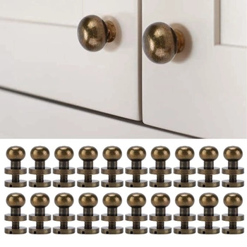 Sada 20 kulatých knoflíkových nýtů z masivní mosazi, šrouby Chicago, nýty na hřebíky na kabelky,