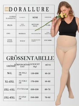 Dámske pančuchy DORALLURE pre väčšie veľkosti 60 DEN polopriehľadné nylonové pančuchy 3XL-4XL