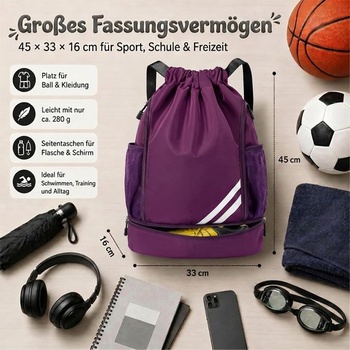 Dětská sportovní taška, taška do posilovny, sportovní batoh, sportovní taška, fialová