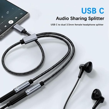 Adaptér Avigers USB-C na dva 3,5mm sluchátka, rozbočovač 1 na 2 USB-C na dva 3,5mm sluchátka