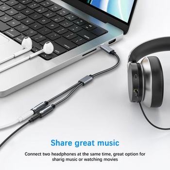 Adaptér Avigers USB-C na dva 3,5mm sluchátka, rozbočovač 1 na 2 USB-C na dva 3,5mm sluchátka