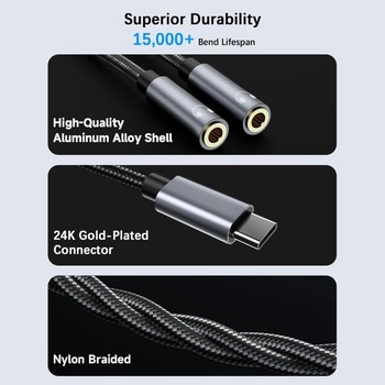 Adaptér Avigers USB-C na dva 3,5mm sluchátka, rozbočovač 1 na 2 USB-C na dva 3,5mm sluchátka