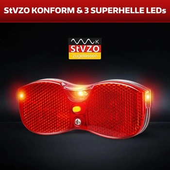 Zadní světlo na kolo MONTOP LED, zadní světlo na nosič zavazadel s reflektorem | Zadní světlo na