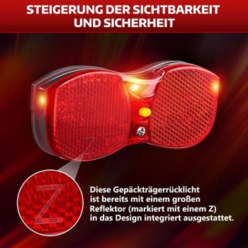 Zadní světlo na kolo MONTOP LED, zadní světlo na nosič zavazadel s reflektorem | Zadní světlo na