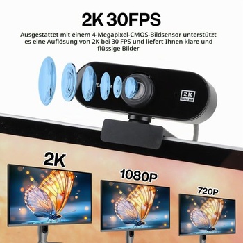 Webová kamera 2K 30 FPS, webová kamera s mikrofónom Full HD 1080P PC kamera