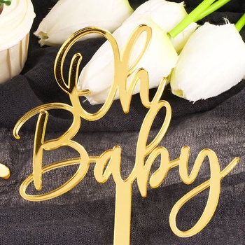 7dielna dekorácia na tortu Oh Baby Gold Stopy Akrylové ozdoby na torty Dekorácia na torty pre plienkový