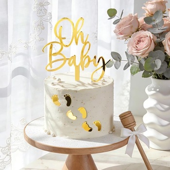 7dielna dekorácia na tortu Oh Baby Gold Stopy Akrylové ozdoby na torty Dekorácia na torty pre plienkový