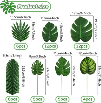 50 tropických listových dekorácií, zelené palmové listy, umelá rastlina monstera, palmové listy sa