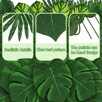 50 tropických listových dekorácií, zelené palmové listy, umelá rastlina monstera, palmové listy sa