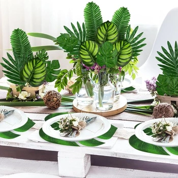 50 tropických listových dekorácií, zelené palmové listy, umelá rastlina monstera, palmové listy sa