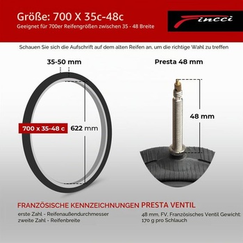 Duša na bicykel Fincci 28 palcov 700x35c-48c Presta ventilček 40-622