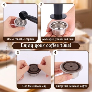 Znovupoužiteľné kapsule pre kávovary Nespresso, nerezová oceľ. Znovupoužiteľné kávové kapsule s
