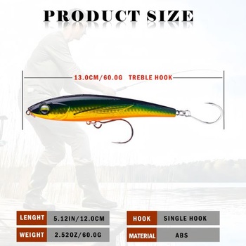 Ďaleké hody, 12 cm/50 g, ceruzková nástraha pre ďaleké hody, umelá návnada, potápavá nástraha pre
