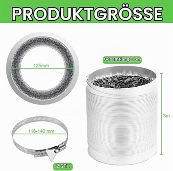 Výfuková hadice, průměr 125 mm, délka 3 m