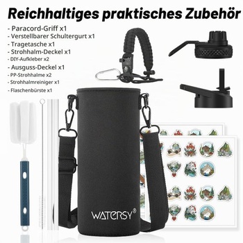 Termoska WATERSY z nerezové oceli s vakuovou izolací o objemu 40 oz a 2 víčky, nepropustná láhev na