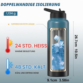 Termoska WATERSY z nerezovej ocele s vákuovou izoláciou s objemom 40 oz a 2 viečkami, nepriepustná fľaša na