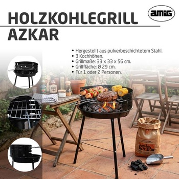 Amig - Gril na drevené uhlie - 33 x 35 x 56 cm - Čierny - Vyrobené z ocele - Záhrada a terasa - Pre