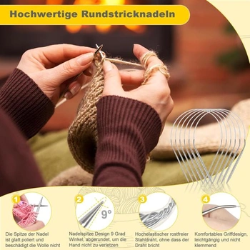 Sada 6 kruhových pletacích ihlíc Aeelike z nerezovej ocele, 40 cm, ergonomické pletacie ihlice,