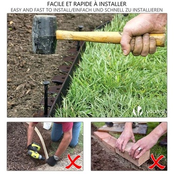 VOUNOT® Flexibilní plastový okraj trávníku s 30 zemními kotvami, délka 10 m, výška 5 cm, hnědý