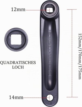 PROWHEEL Univerzálna kľučka ľavá 152 mm/170 mm/175 mm, ľavá kľučka, štvorcový otvor pre mestské bicykle,
