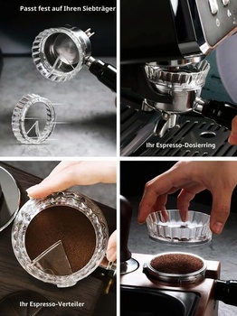 Dávkovací kroužek a rozdělovač kávy 2v1 pro Moka Express Espresso: Rychlé dávkování a pěchování,