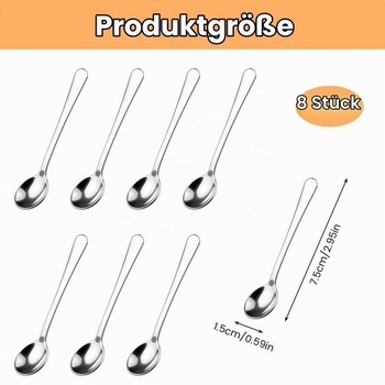 Sada 8 mini lyžičiek na espresso, 7,5 cm, nerezová oceľ 304, malé lyžičky, sada strieborných prémiových