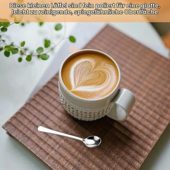 Sada 8 mini lyžičiek na espresso, 7,5 cm, nerezová oceľ 304, malé lyžičky, sada strieborných prémiových