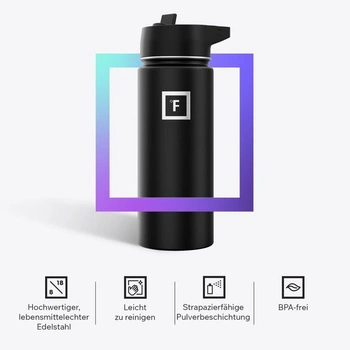 Nerezová láhev na vodu s brčkem - 650/950/1200/1800 ml - Vhodná pro sycené nápoje, nepropustná,