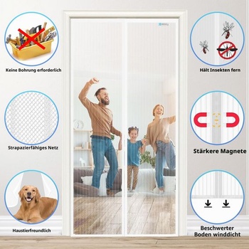 Sieť proti hmyzu na dvere 140x210 cm, magnetická sieť proti hmyzu na balkónové dvere, ochrana proti