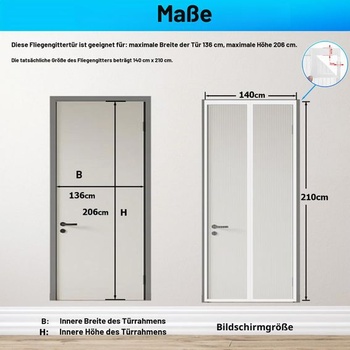 Sieť proti hmyzu na dvere 140x210 cm, magnetická sieť proti hmyzu na balkónové dvere, ochrana proti