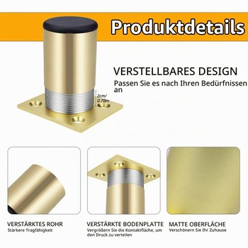 4 KS výškově nastavitelné nábytkové nohy z hliníku, výška 5 cm (zlaté)