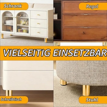 4 KS výškovo nastaviteľné nábytkové nohy z hliníka, výška 5 cm (zlaté)